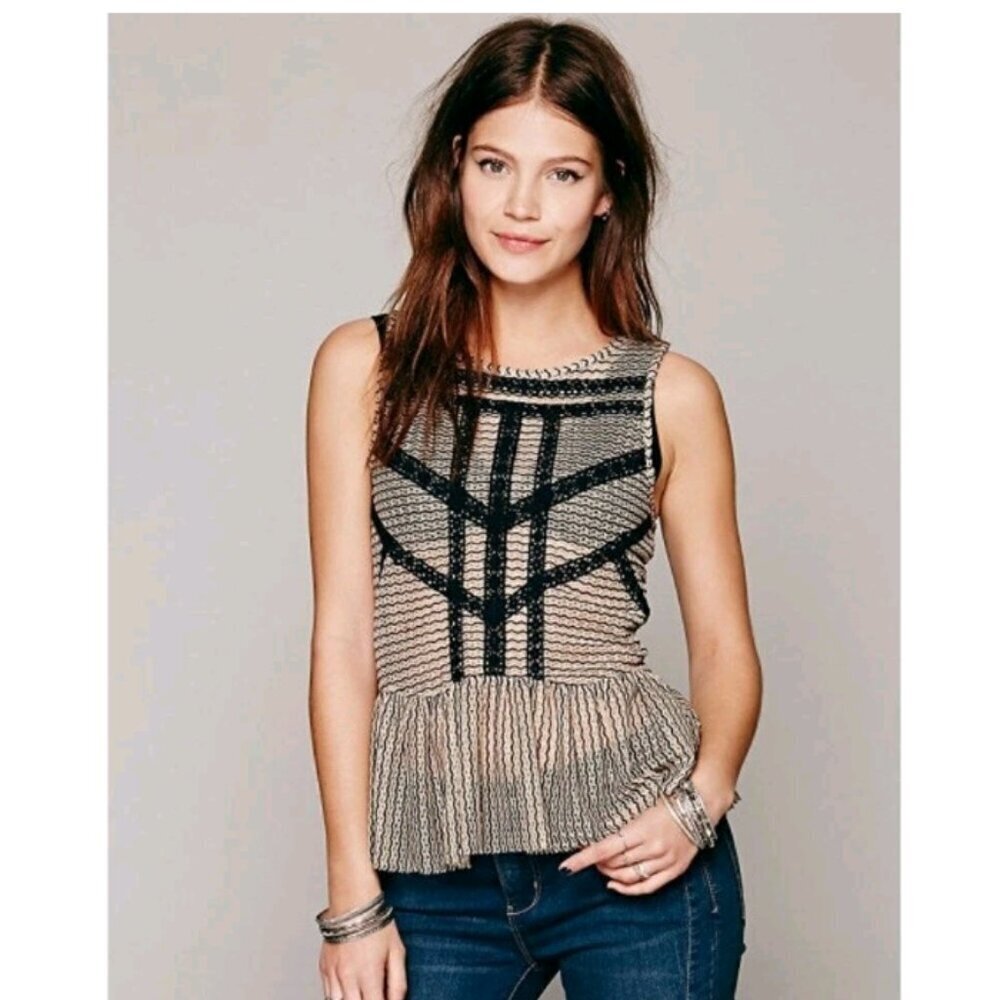 Free People Peplum Tank Top XSmall Coquette Flirty Festival Boho Resort